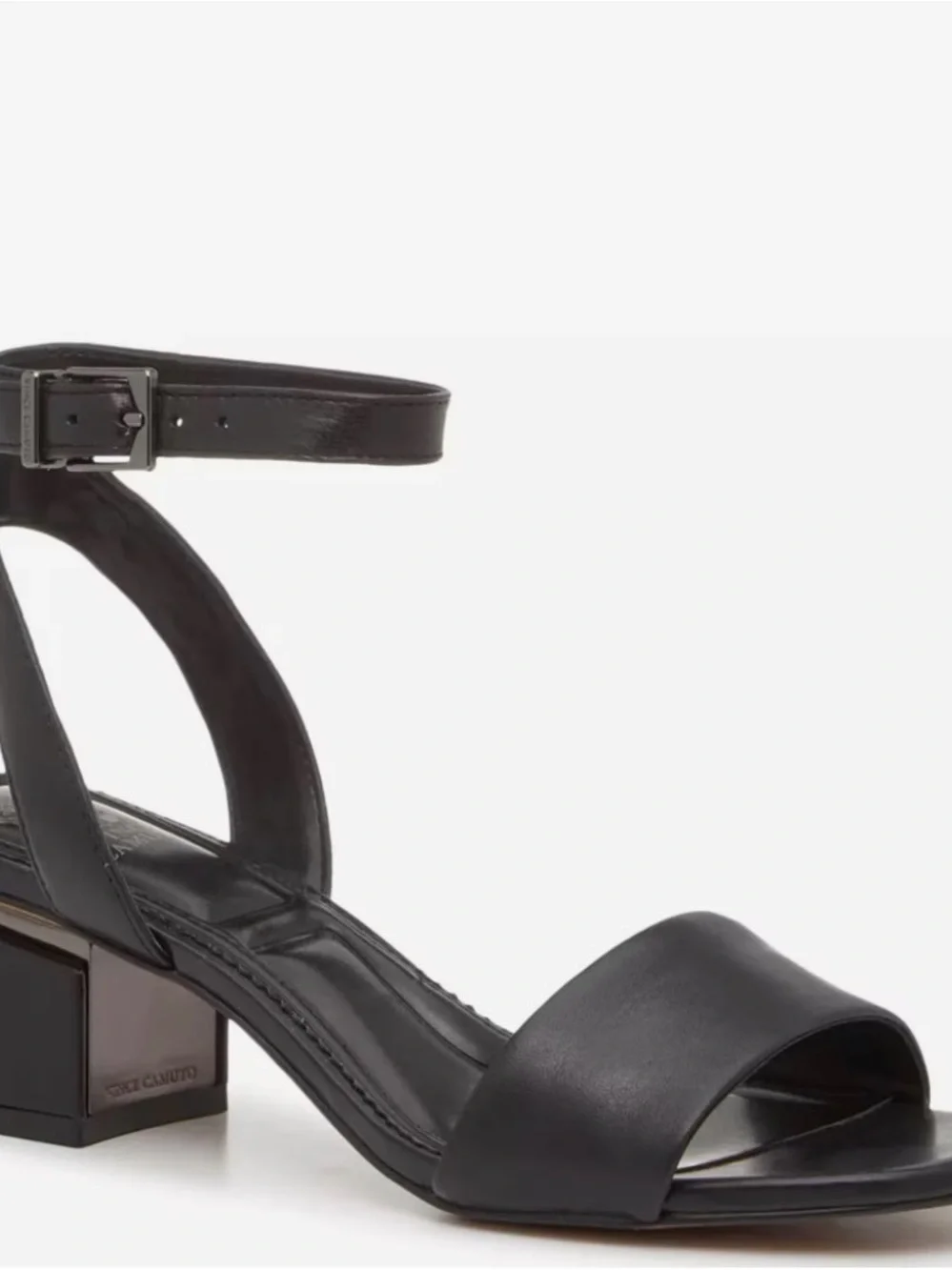 Vince Camuto Black Leather Square-Toe Ankle-Strap Heels